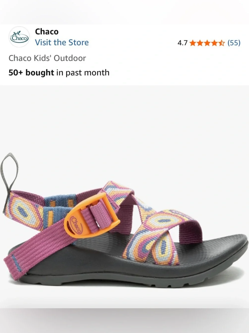 Chaco Kids' Outdoor Sandal in Purple with Multicolor Straps